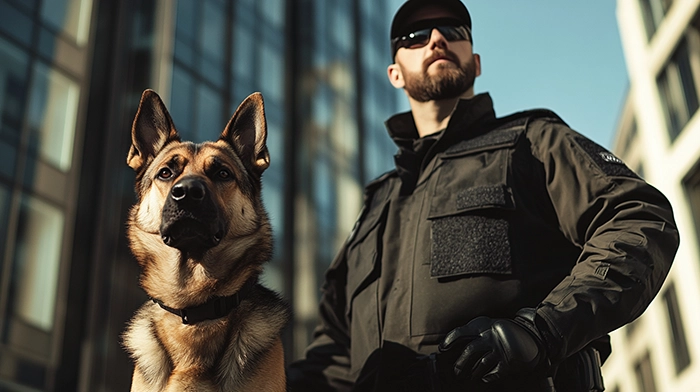 Agent cynophile qualifié d'Imavov Sécurité avec chien de garde